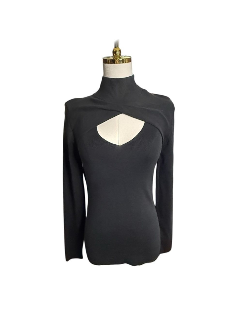 sofia by sofia vergara Black Ribbed Mock Neck Twist Cut Out Top Size S